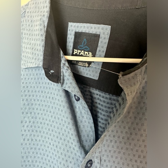 PRANA Garden Long Sleeve Button Down Shirt Steel Blue 100% Organic Cotton Geo - Picture 7 of 11